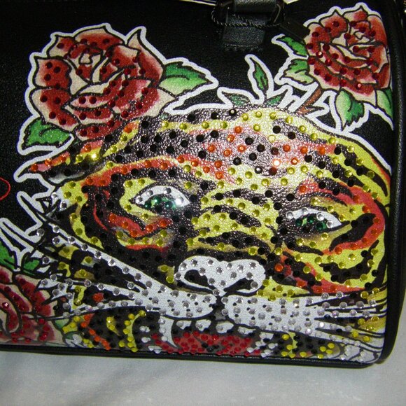 Ed Hardy Tiger Rhinestone Satchel Crossbody Bag Black NWT - Picture 7 of 16